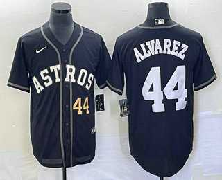Mens Houston Astros #44 Yordan Alvarez Number Black Cool Base Stitched Baseball Jersey